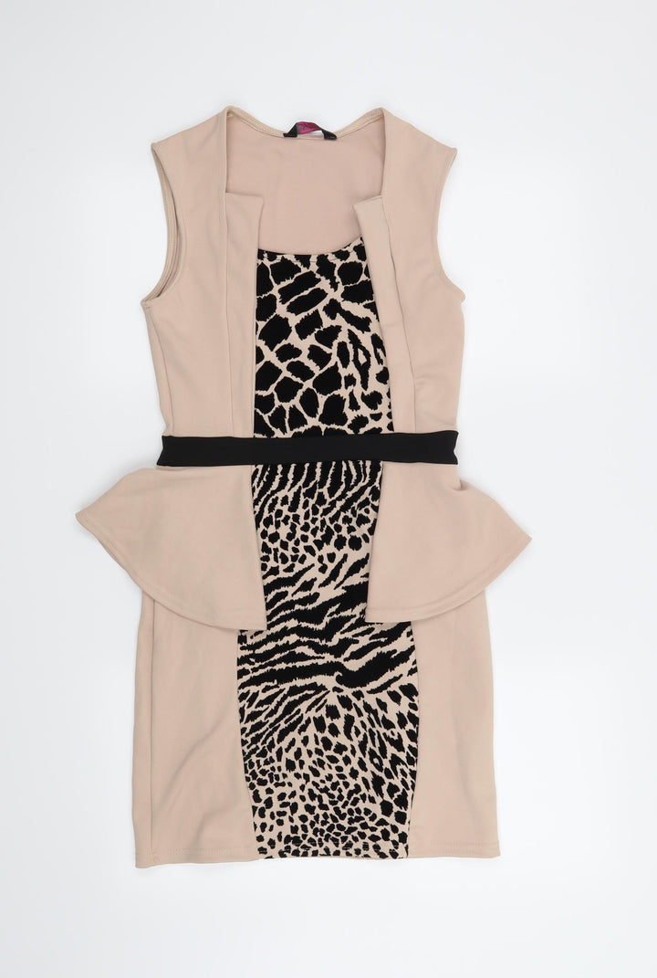 Evita Womens Beige Animal Print  Pencil Dress  Size 10