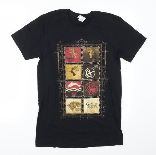 Front view of Gildan men’s black t-shirt, size S, - game of thrones
