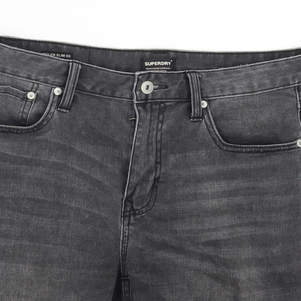 Superdry Mens Grey  Denim Cargo Shorts Size 32