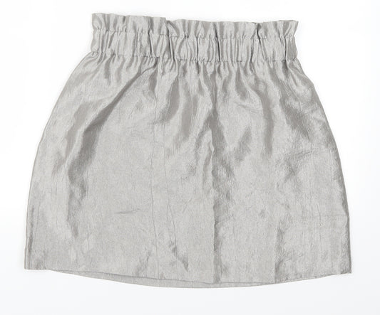 Front view of H&M women’s grey mini skirt, size UK 10