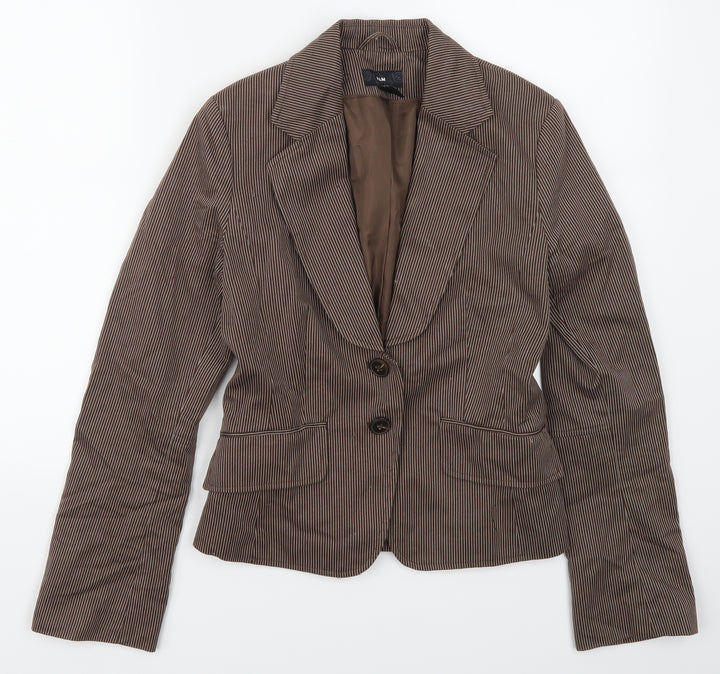 H&M Womens Brown Striped Jacket Suit Jacket Size 8