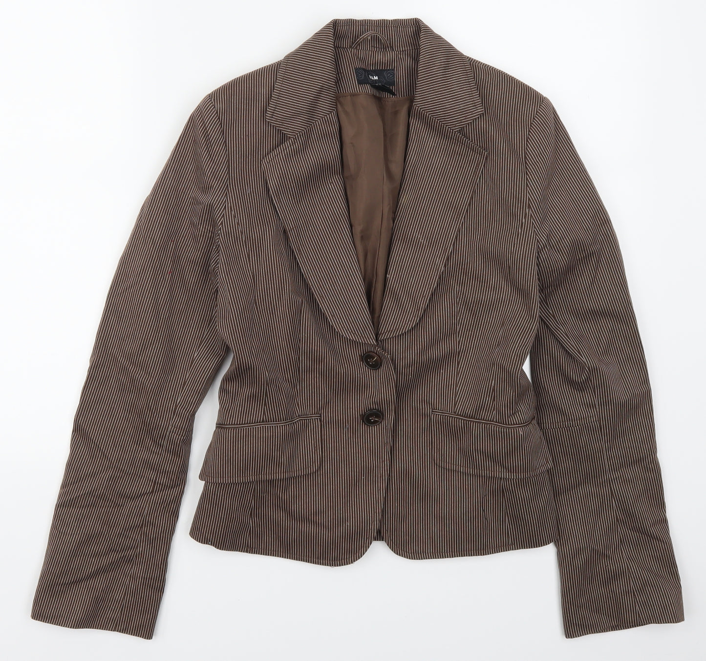 H&M Womens Brown Striped  Jacket Suit Jacket Size 8