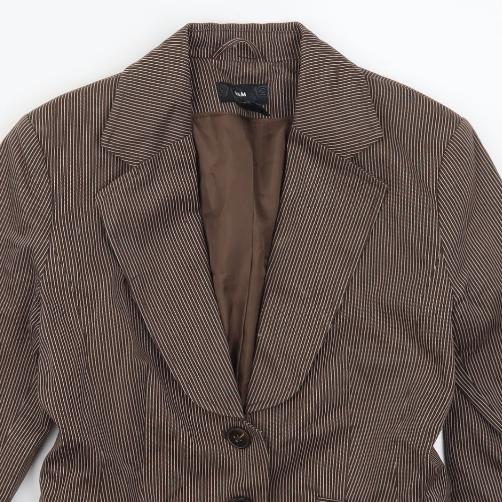 H&M Womens Brown Striped  Jacket Suit Jacket Size 8