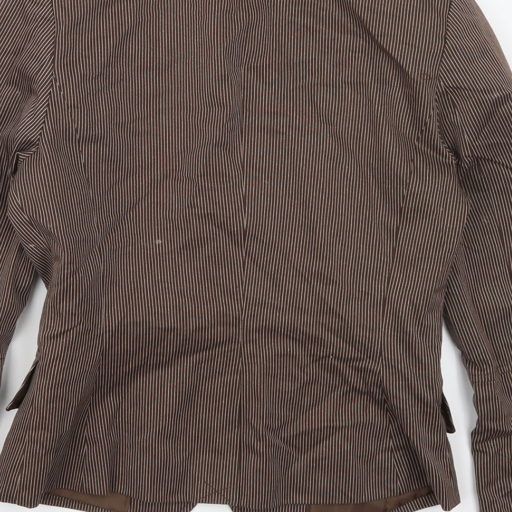H&M Womens Brown Striped  Jacket Suit Jacket Size 8