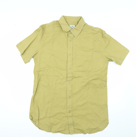 Front view of Samuel Windsor men’s yellow button-up, size L