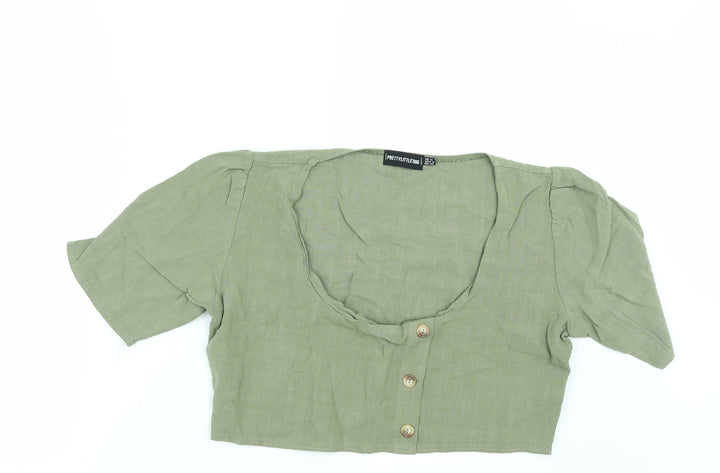 PRETTYLITTLETHING Womens Green Cropped Blouse Size 12