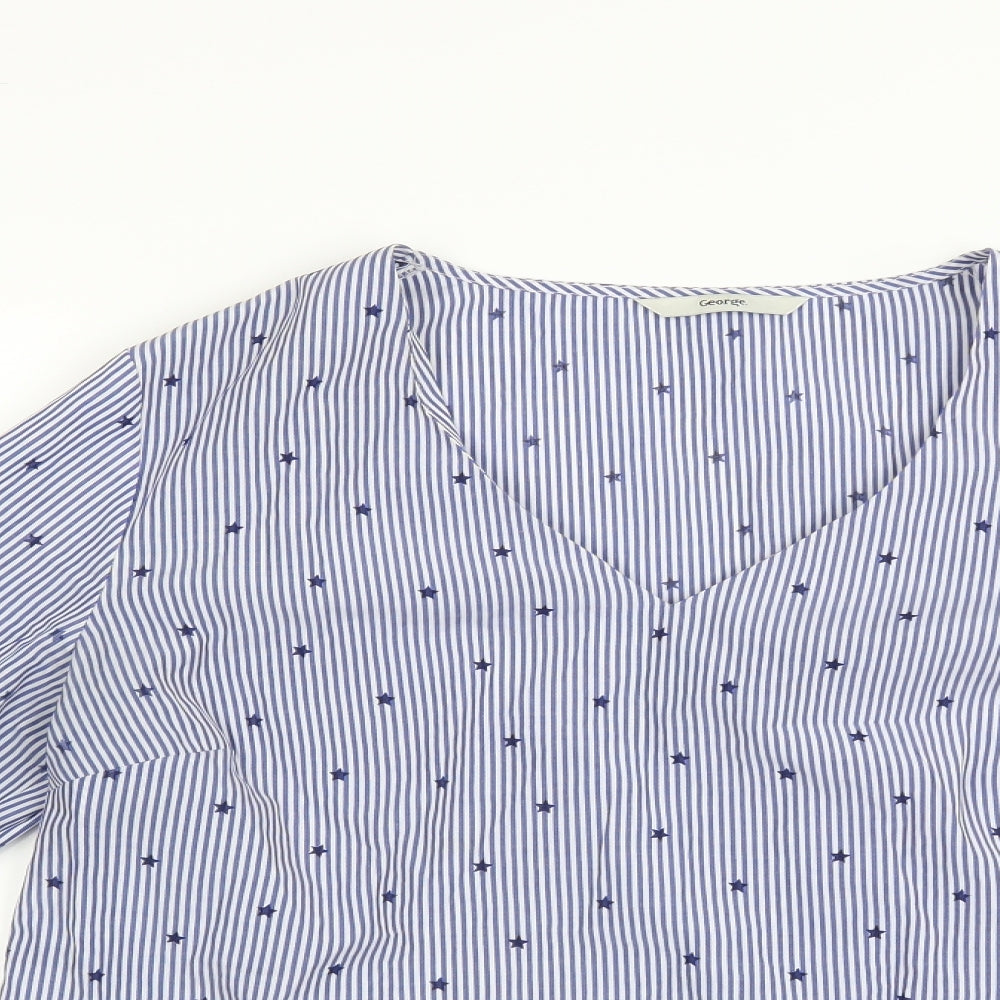 George Womens Blue Striped  Basic Blouse Size 12