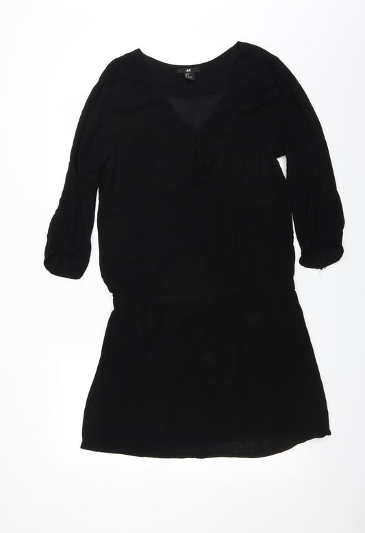 Front view of H&M women’s black shirt dress, size UK 10