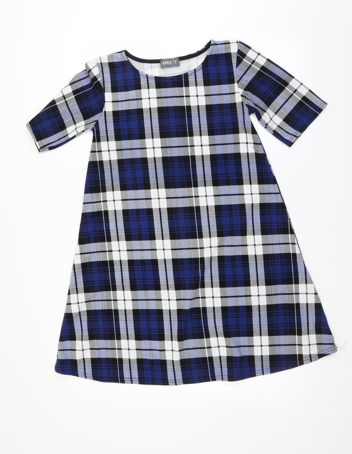Apricot Womens Blue Plaid  T-Shirt Dress  Size 8