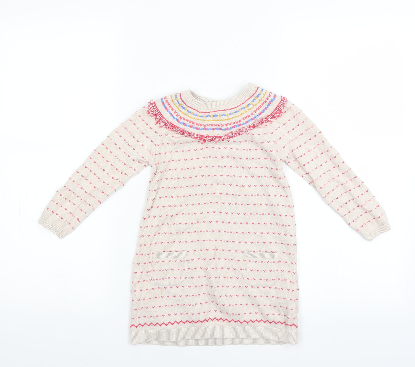 Marks and Spencer Girls Beige   Jumper Dress  Size 3-4 Years  - embroidered detail