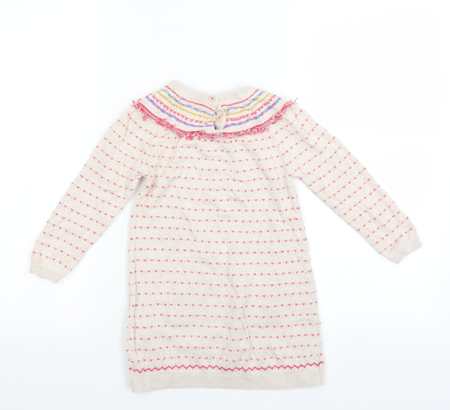 Marks and Spencer Girls Beige   Jumper Dress  Size 3-4 Years  - embroidered detail
