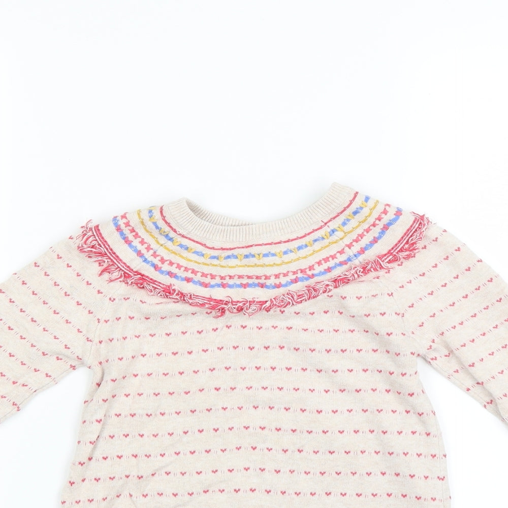 Marks and Spencer Girls Beige   Jumper Dress  Size 3-4 Years  - embroidered detail