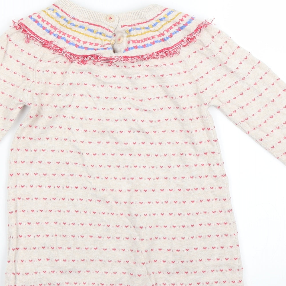 Marks and Spencer Girls Beige   Jumper Dress  Size 3-4 Years  - embroidered detail