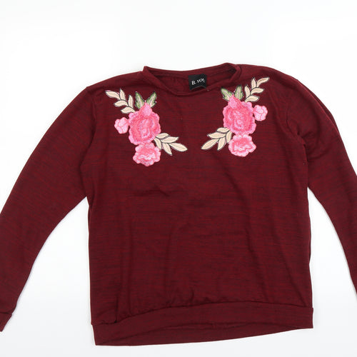 B you Womens Red   Pullover Jumper Size 12  - Floral embroidery