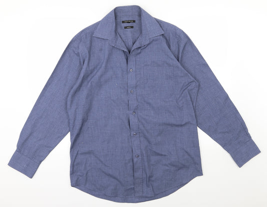 Front view of George men’s blue woven dress shirt, size 15.5