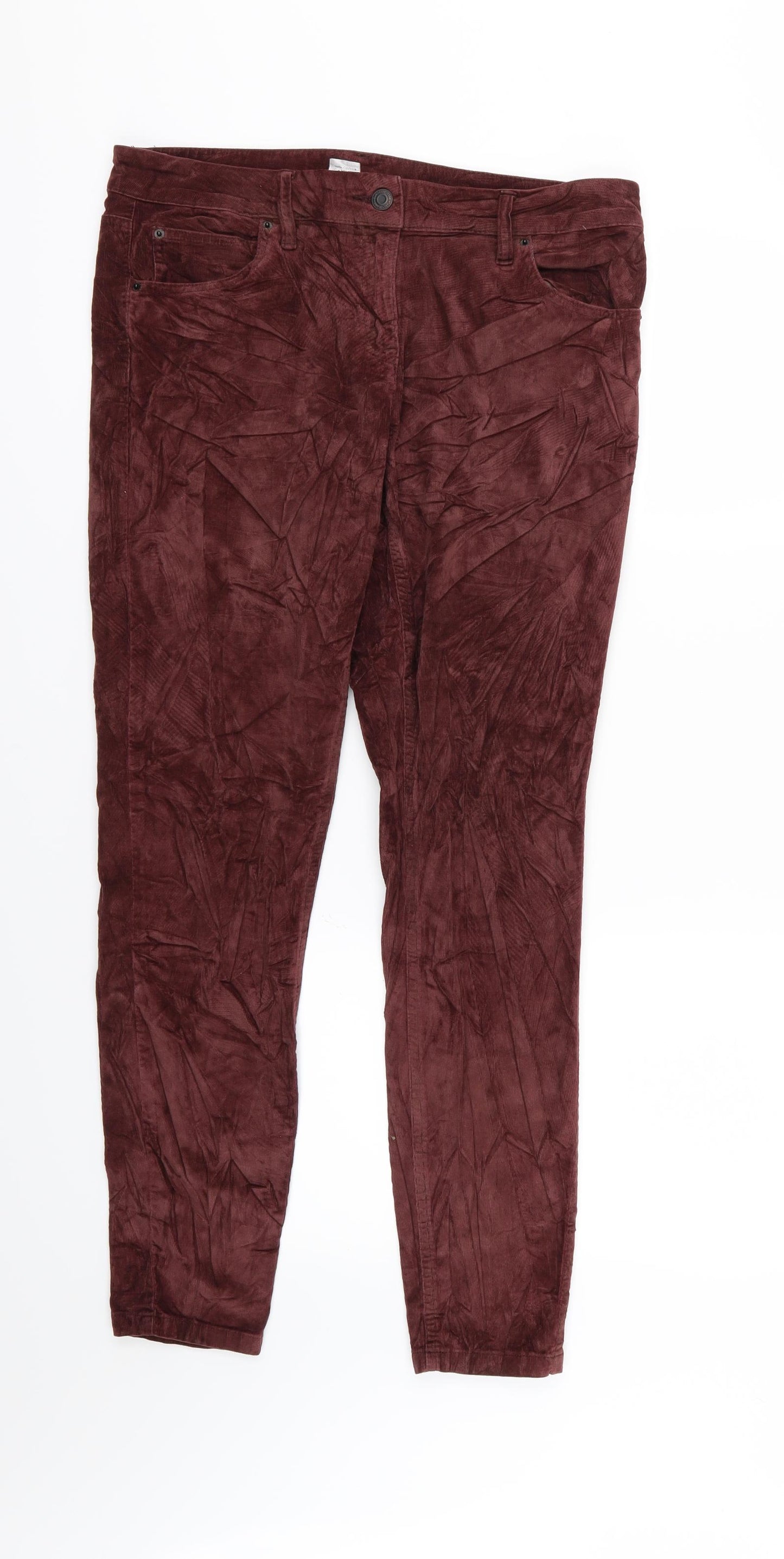 Preworn Womens Red  Corduroy Skinny Jeans Size 34 in L29 in