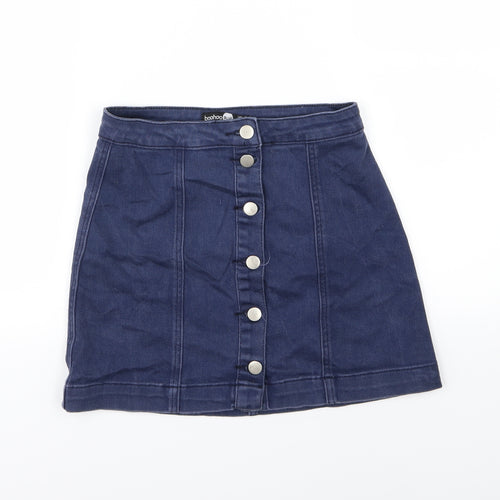 Boohoo Womens Blue  Denim A-Line Skirt Size 8