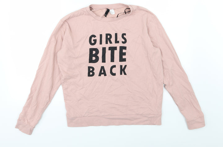 H&M Womens Pink Jersey Pullover Sweatshirt Size M - Girls Bite Back