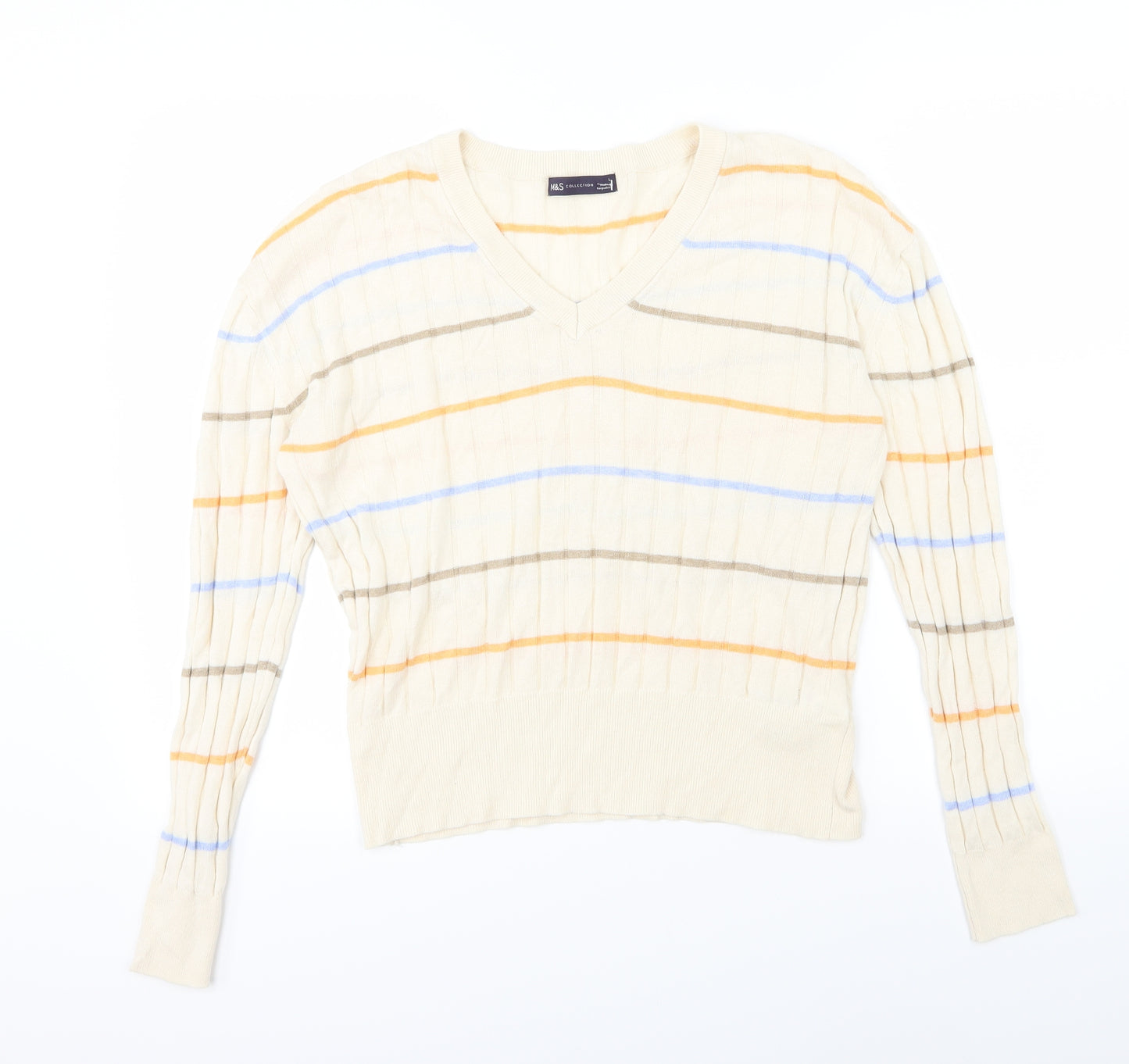 Marks and Spencer Womens Ivory Striped Knit Pullover Jumper Size L