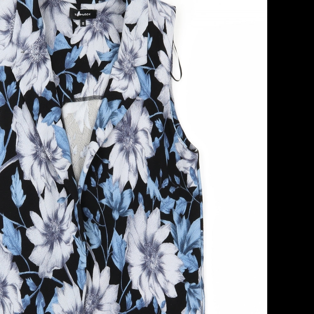 New Look Womens Blue Floral  Jacket Blazer Size 12