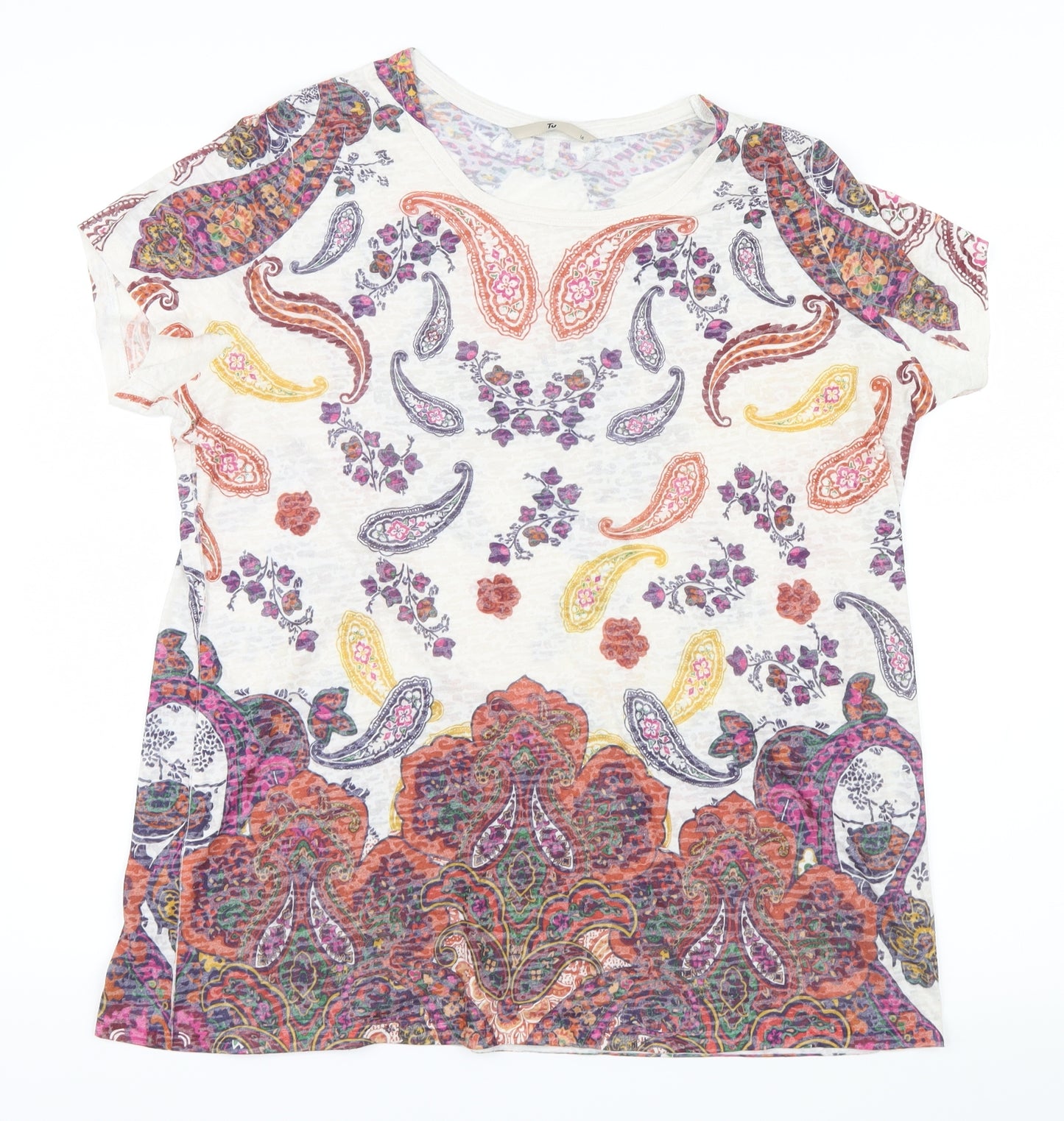 TU Womens Purple Paisley  Basic T-Shirt Size 16