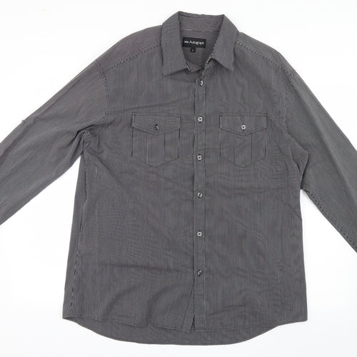 Marks and Spencer Mens Grey Striped   Button-Up Size L