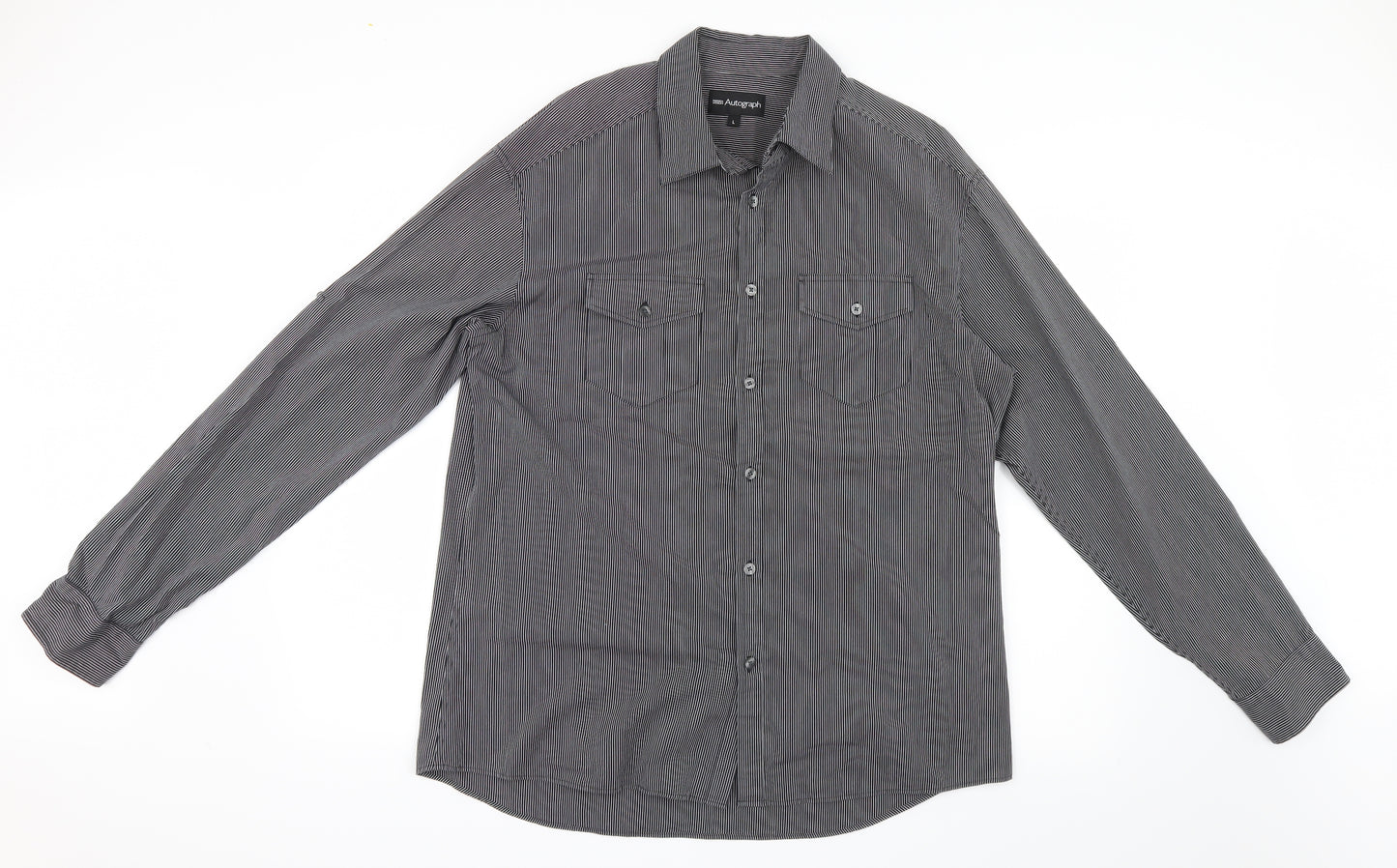 Marks and Spencer Mens Grey Striped   Button-Up Size L