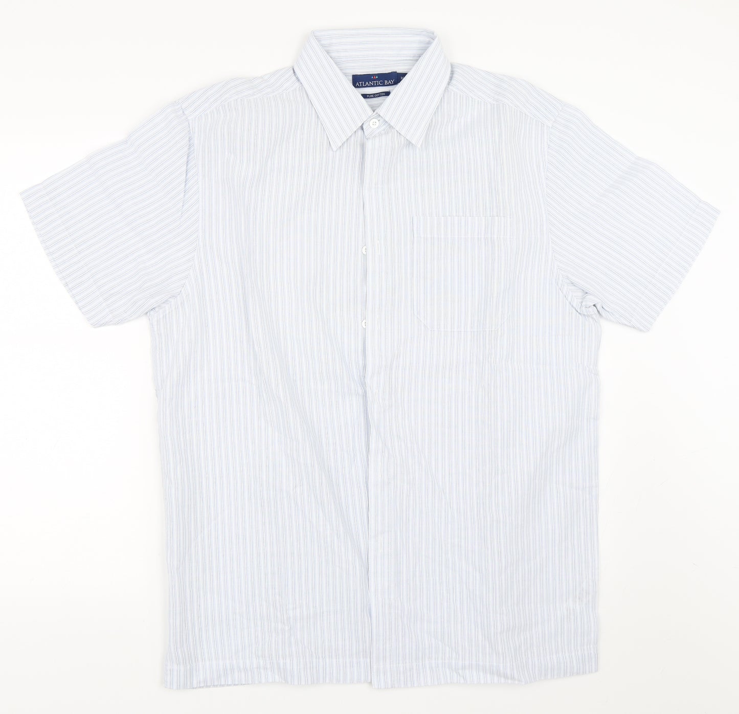 Atlantic Bay Mens Blue Striped   Button-Up Size M