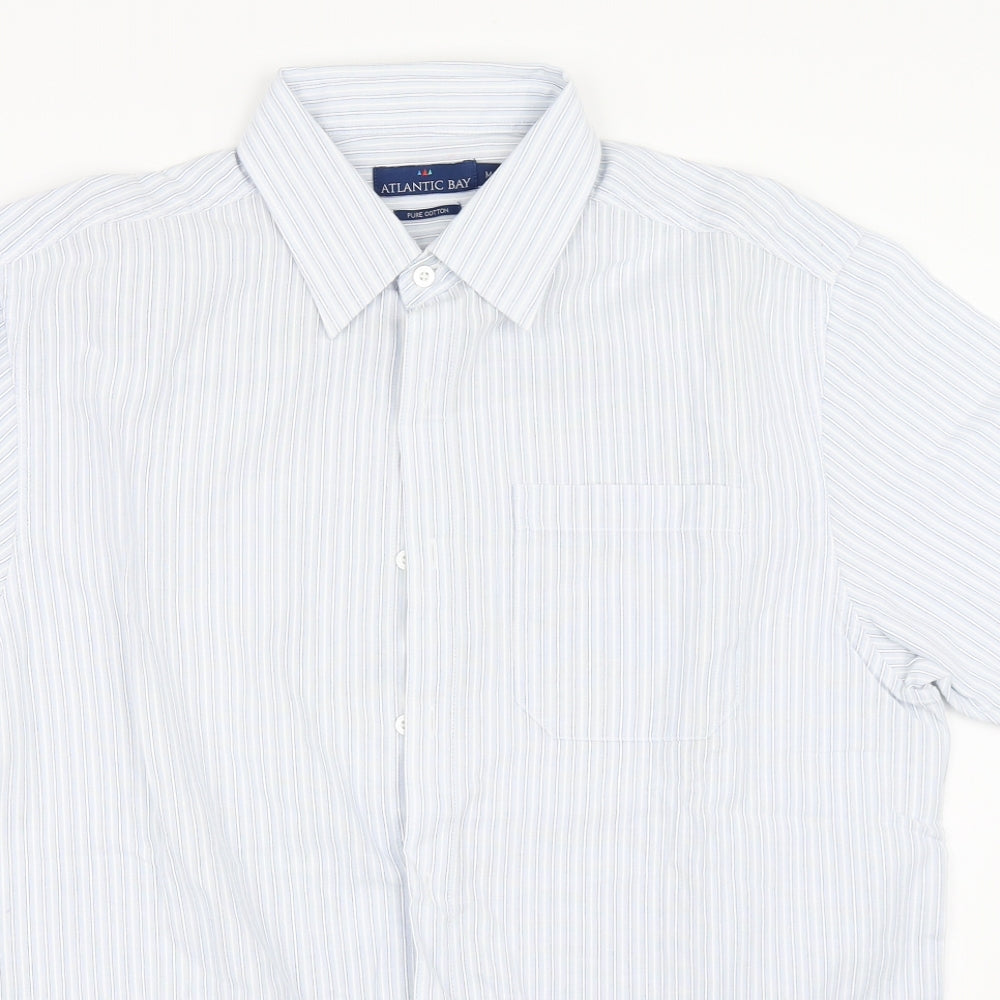 Atlantic Bay Mens Blue Striped   Button-Up Size M