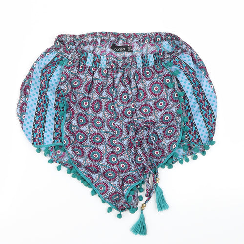 Boohoo Womens Blue Floral  Cut-Off Shorts Size 8
