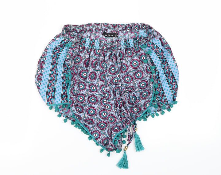 Boohoo Womens Blue Floral Cut-Off Shorts Size 8