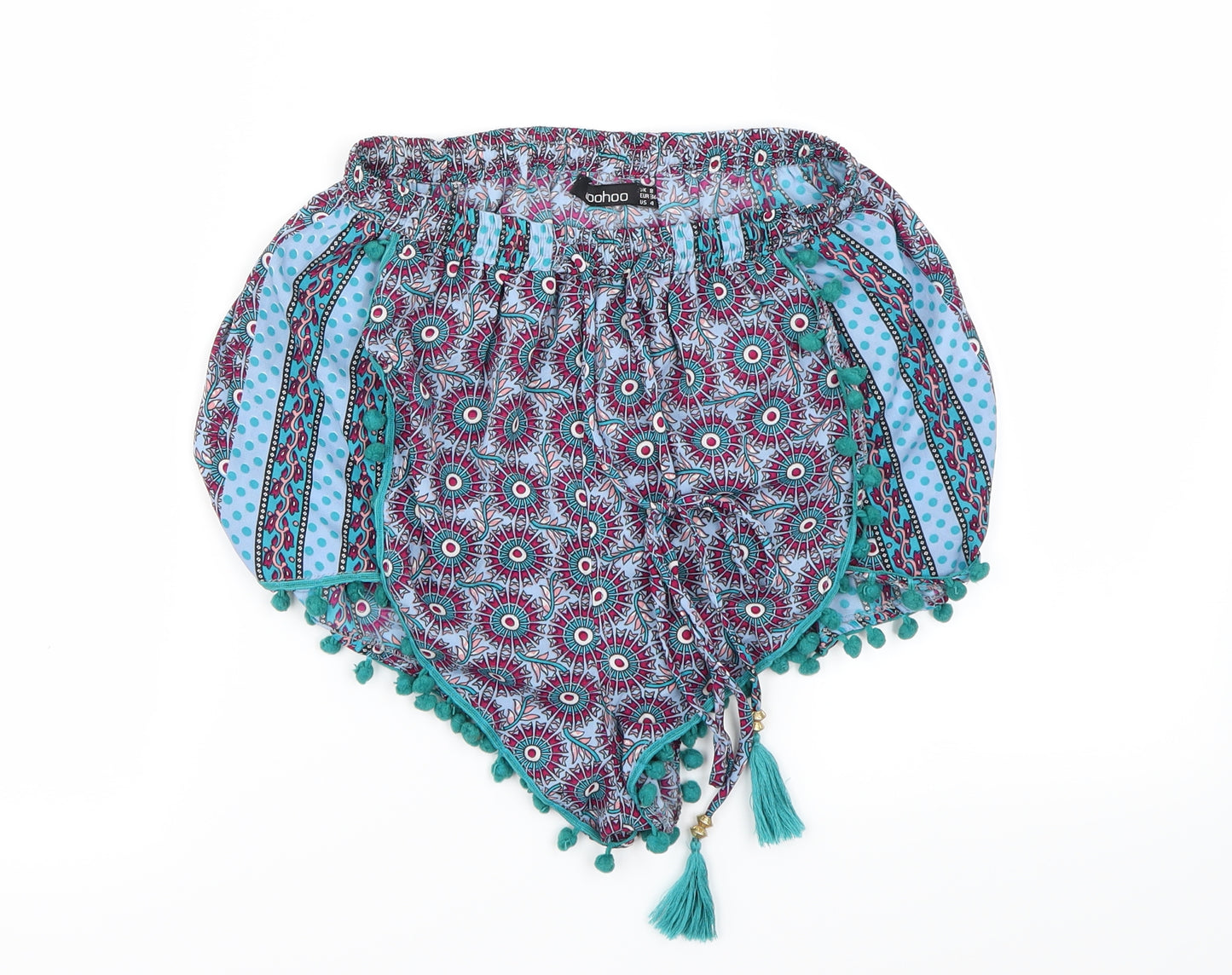 Boohoo Womens Blue Floral  Cut-Off Shorts Size 8