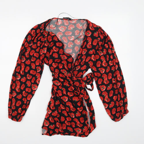 Pull & Bear Womens Black Floral  Basic Blouse Size S