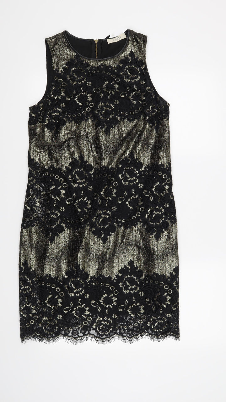Oasis Womens Black Floral Shift Size 10