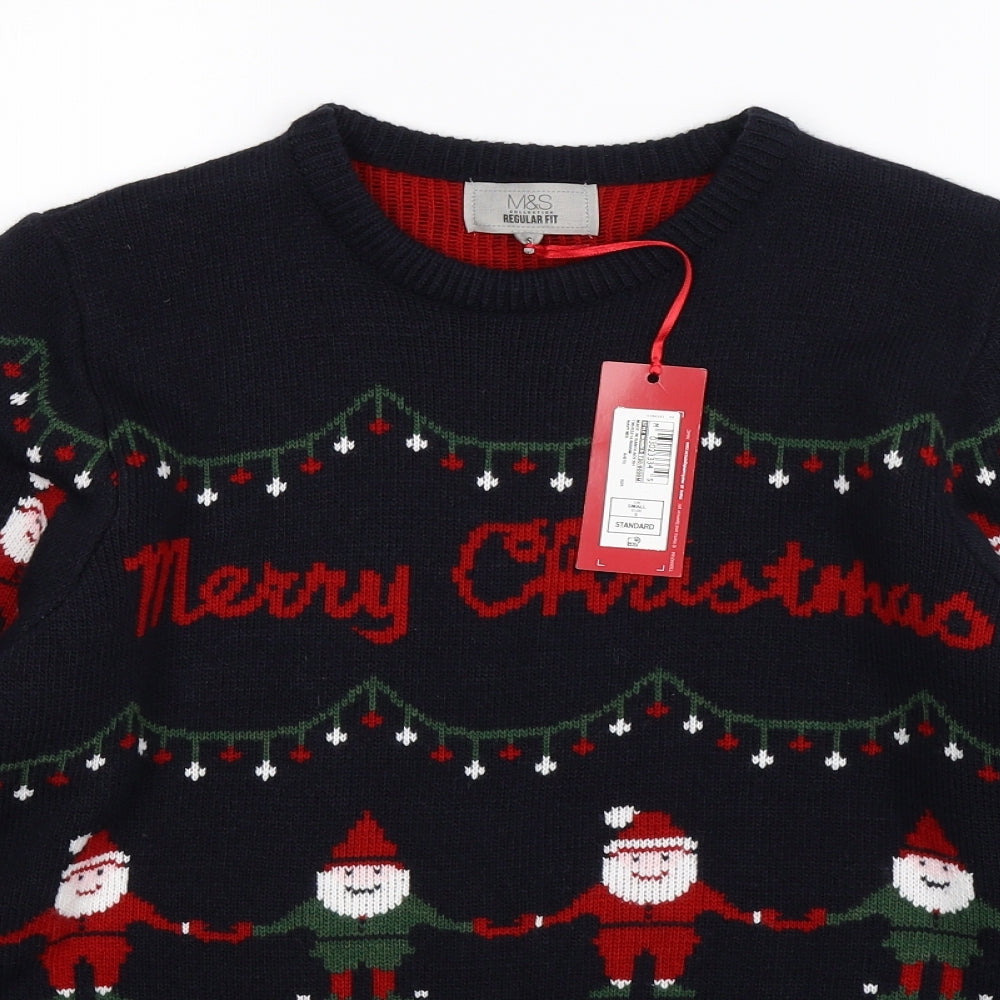 Marks and Spencer Mens Blue  Knit Pullover Jumper Size S  - Christmas