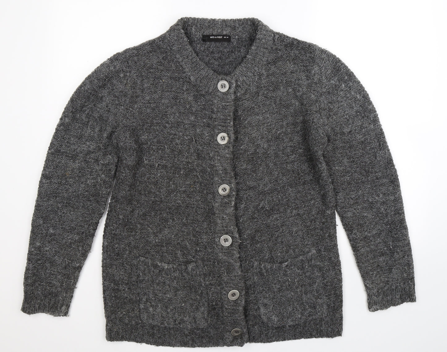 AKD A WEST Womens Grey  Knit Cardigan Jumper Size 14