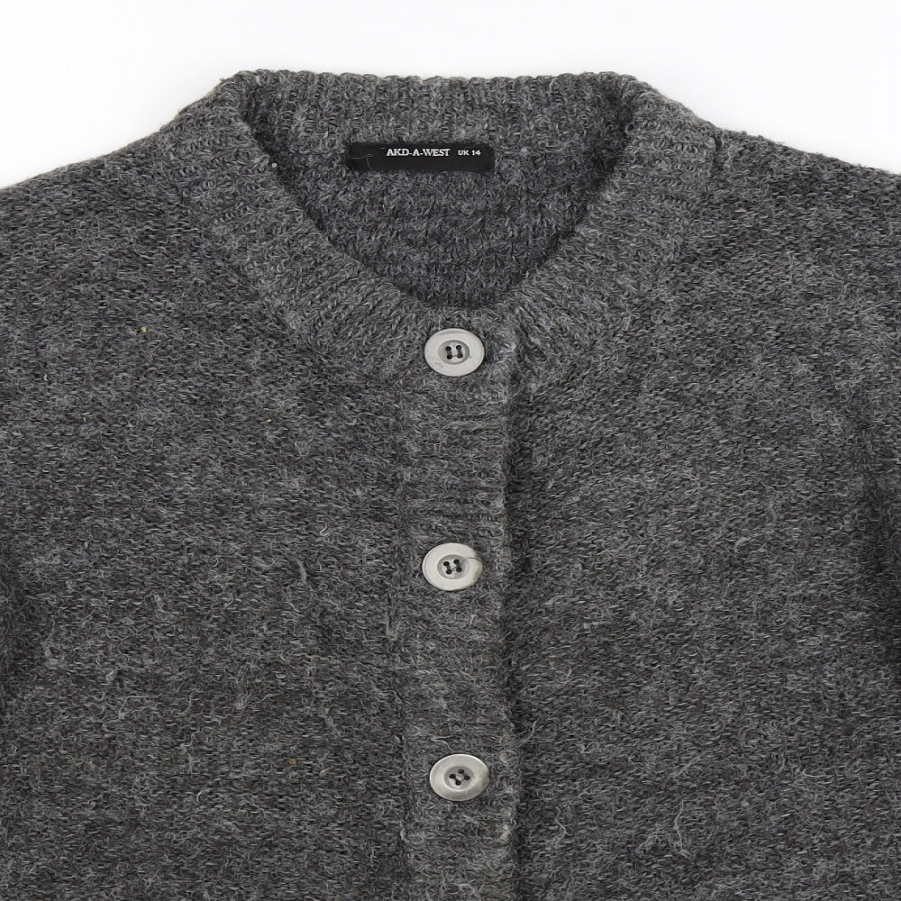 AKD A WEST Womens Grey  Knit Cardigan Jumper Size 14