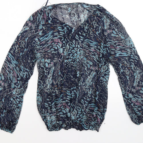 wallies Womens Blue Geometric Chiffon Tunic T-Shirt Size S