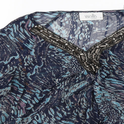 wallies Womens Blue Geometric Chiffon Tunic T-Shirt Size S