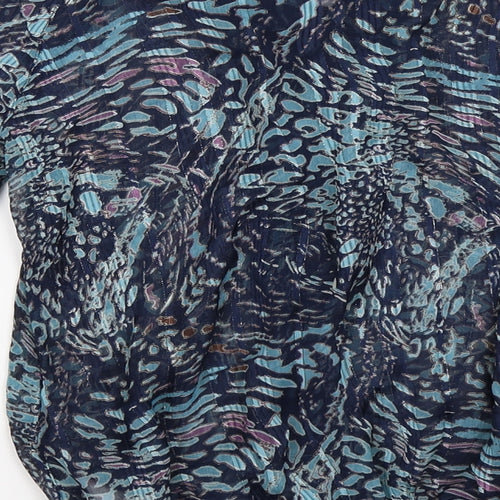 wallies Womens Blue Geometric Chiffon Tunic T-Shirt Size S