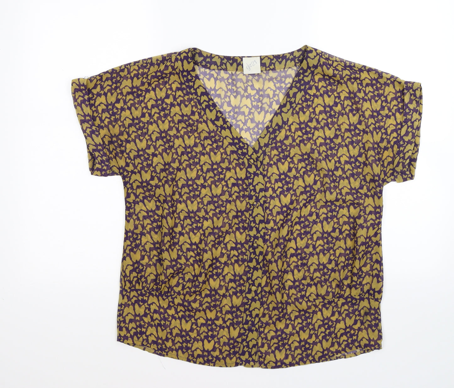 George Womens Purple Animal Print Chiffon Basic Blouse Size 12  - butterflies