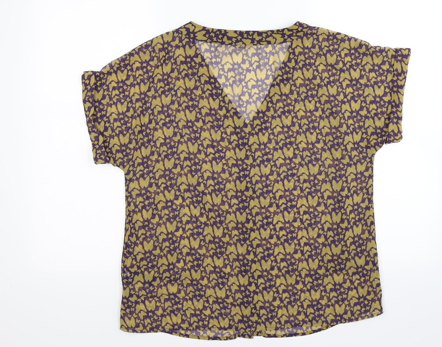 George Womens Purple Animal Print Chiffon Basic Blouse Size 12  - butterflies