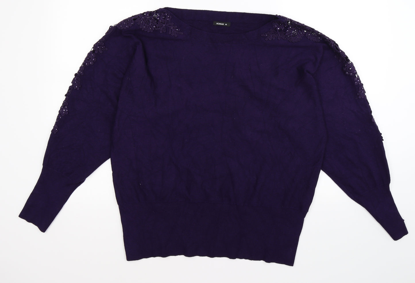 Roman Womens Purple Floral Knit Pullover Jumper Size 18