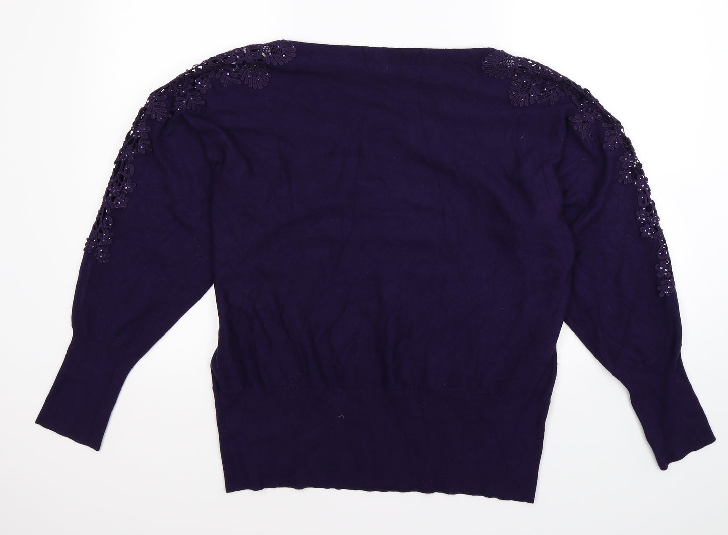 Roman Womens Purple Floral Knit Pullover Jumper Size 18