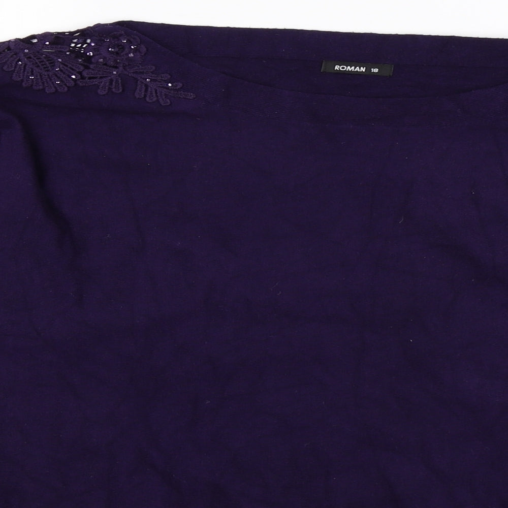 Roman Womens Purple Floral Knit Pullover Jumper Size 18