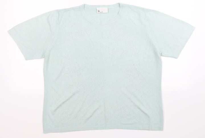 BHS Womens Green Floral Knit Pullover Jumper Size 18 - mint