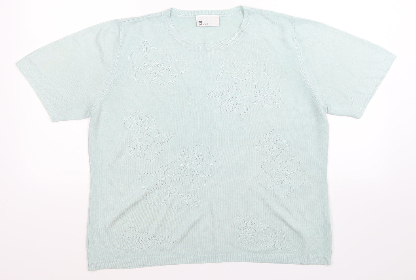 BHS Womens Green Floral Knit Pullover Jumper Size 18  - mint