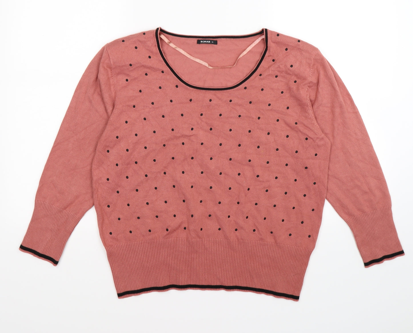 Roman Womens Pink Polka Dot Knit Pullover Jumper Size 18  - dusty