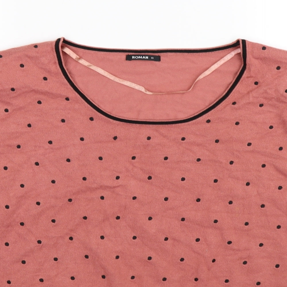 Roman Womens Pink Polka Dot Knit Pullover Jumper Size 18  - dusty