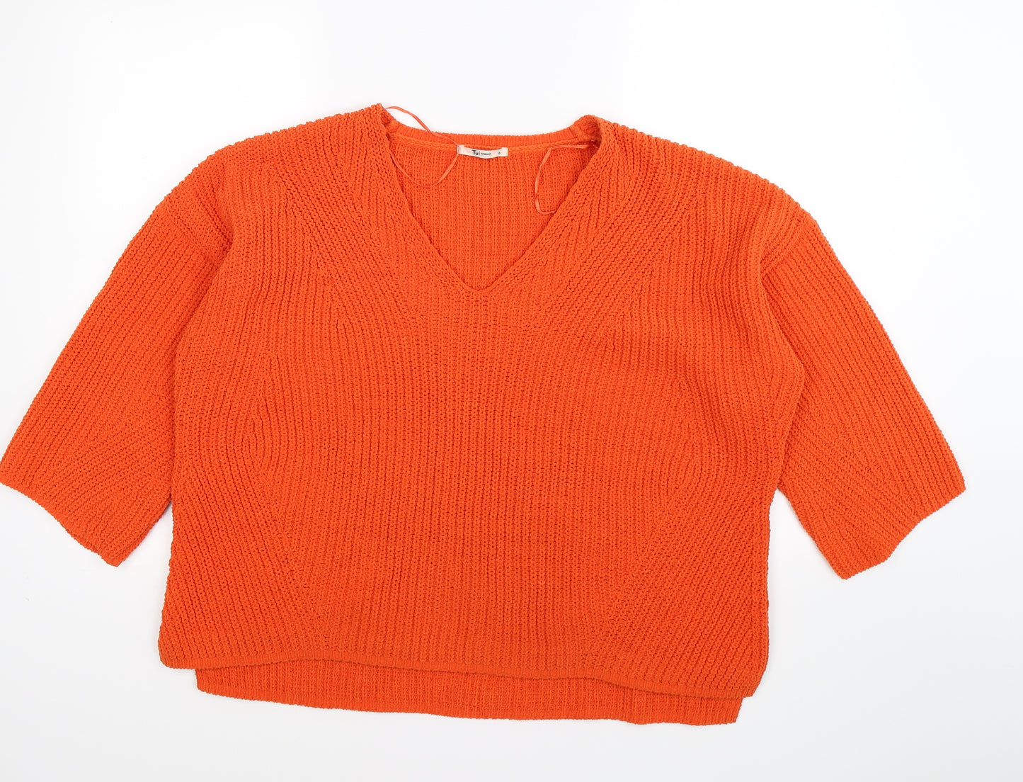 TU Womens Orange  Knit Pullover Jumper Size 16